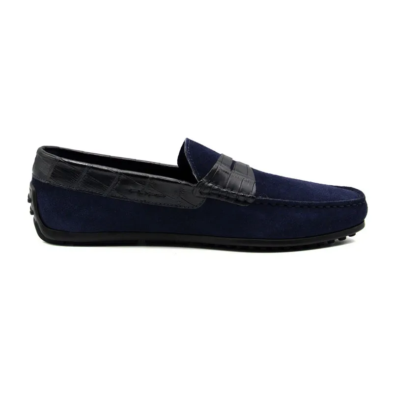 31-160-NVY MONZA Sueded Calfskin with Crocodile Driver, Navy