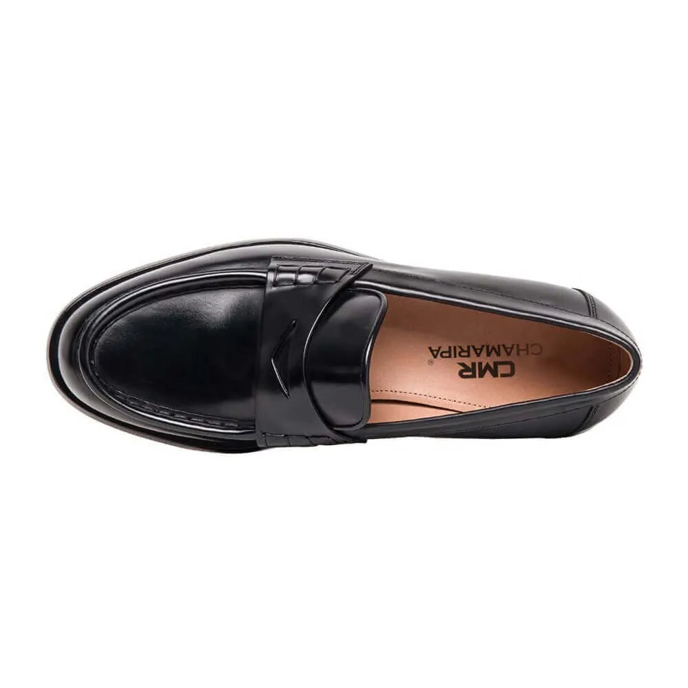 6 CM / 2.36 Inches - CMR CHAMARIPA Elevator Shoes For Women - Hidden Heel Shoes - Black Leather Penny Loafers