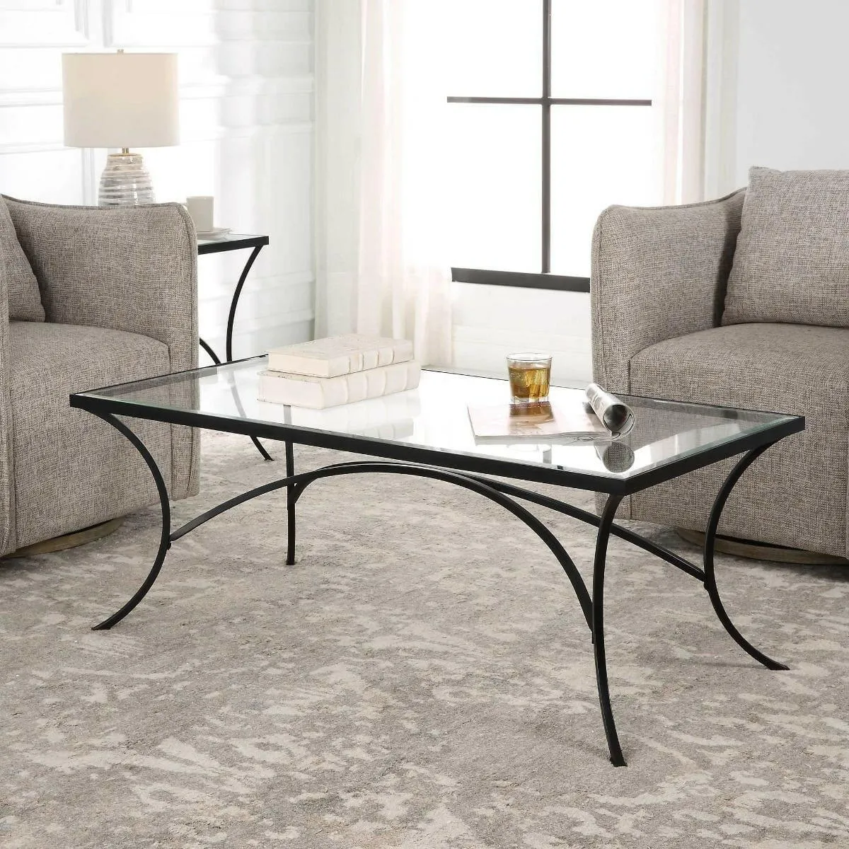 Alayna Black Metal & Glass Coffee Table