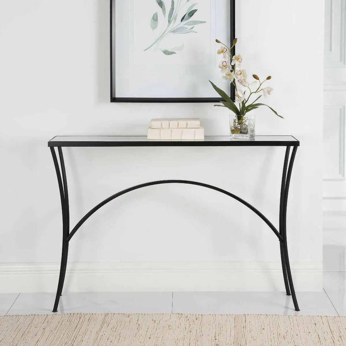 Alayna Black Metal & Glass Console Table