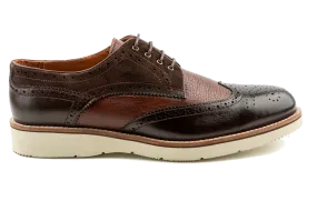 Ali Full Grain Pebbled and Suede Leather Combination Men's Derby Shoes, Wingtip Brogue Derby Brown Dress Sneakers