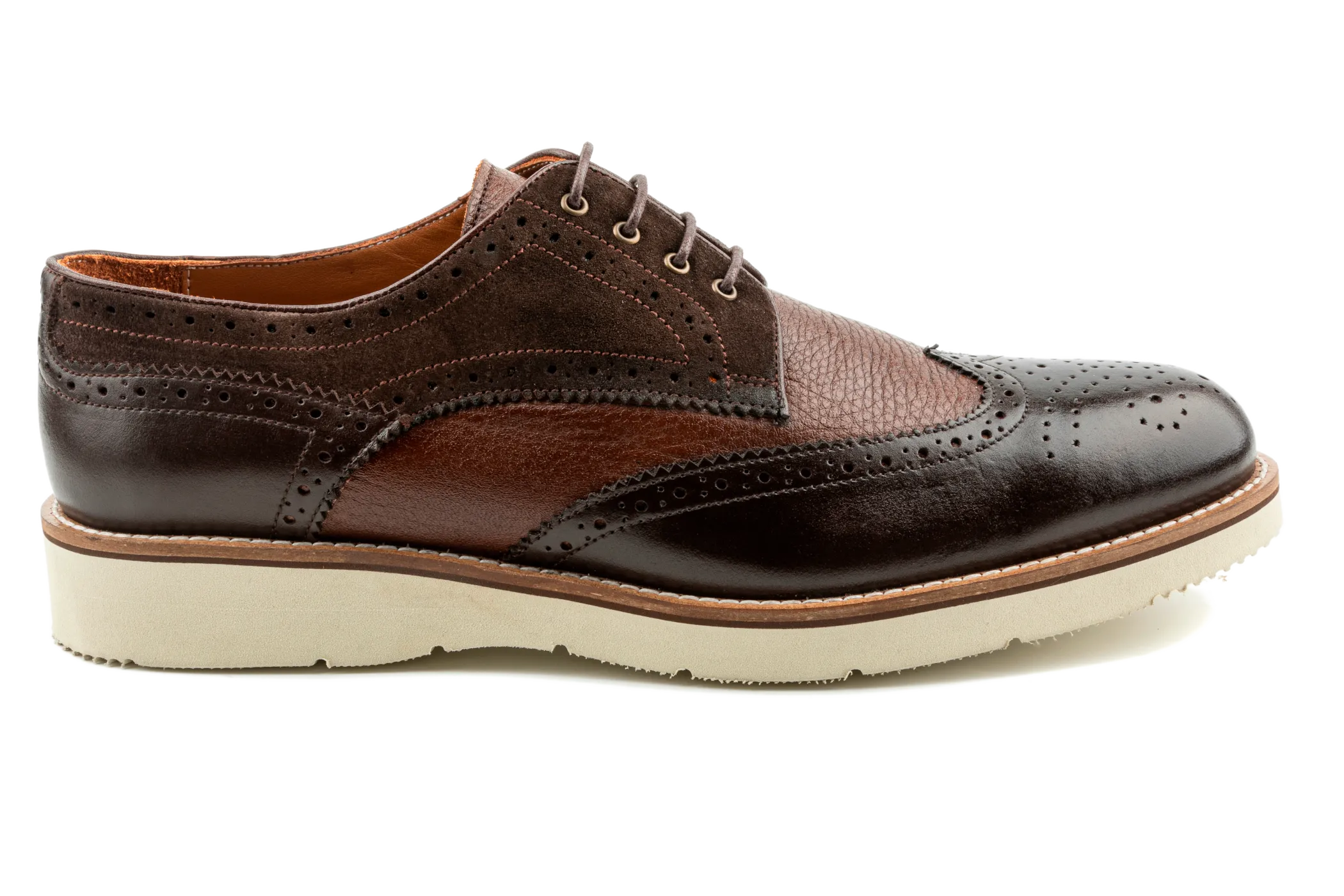 Ali Full Grain Pebbled and Suede Leather Combination Men's Derby Shoes, Wingtip Brogue Derby Brown Dress Sneakers