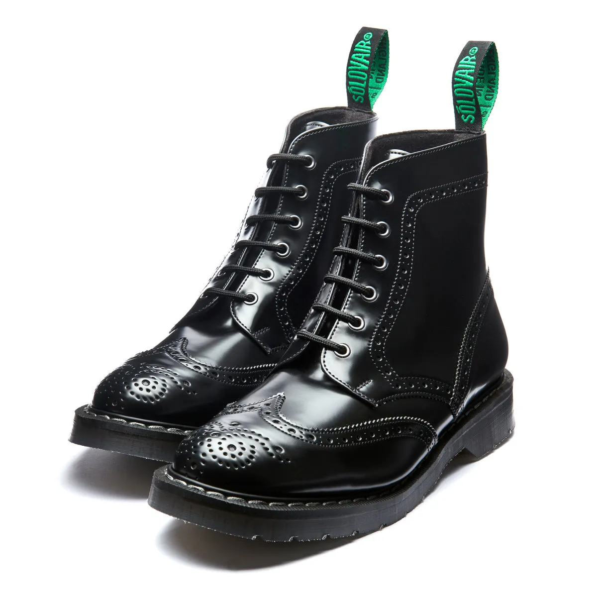 Black Hi-Shine Vegan 6 Eye Derby Brogue Boot