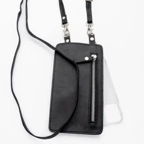 Black Leather Purse & Strap With Silver Fittings