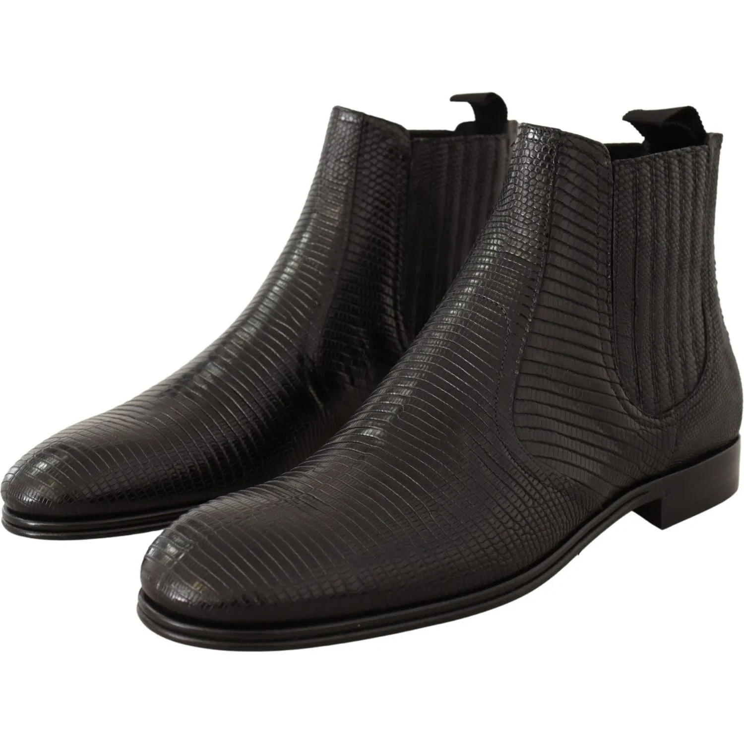 Dolce & Gabbana Elegant Black Leather Lizard Skin Derby Boots