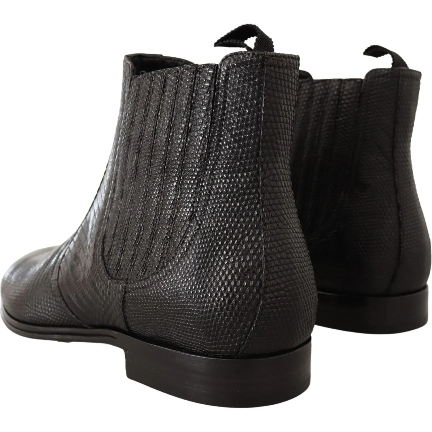 Dolce & Gabbana Elegant Black Leather Lizard Skin Derby Boots