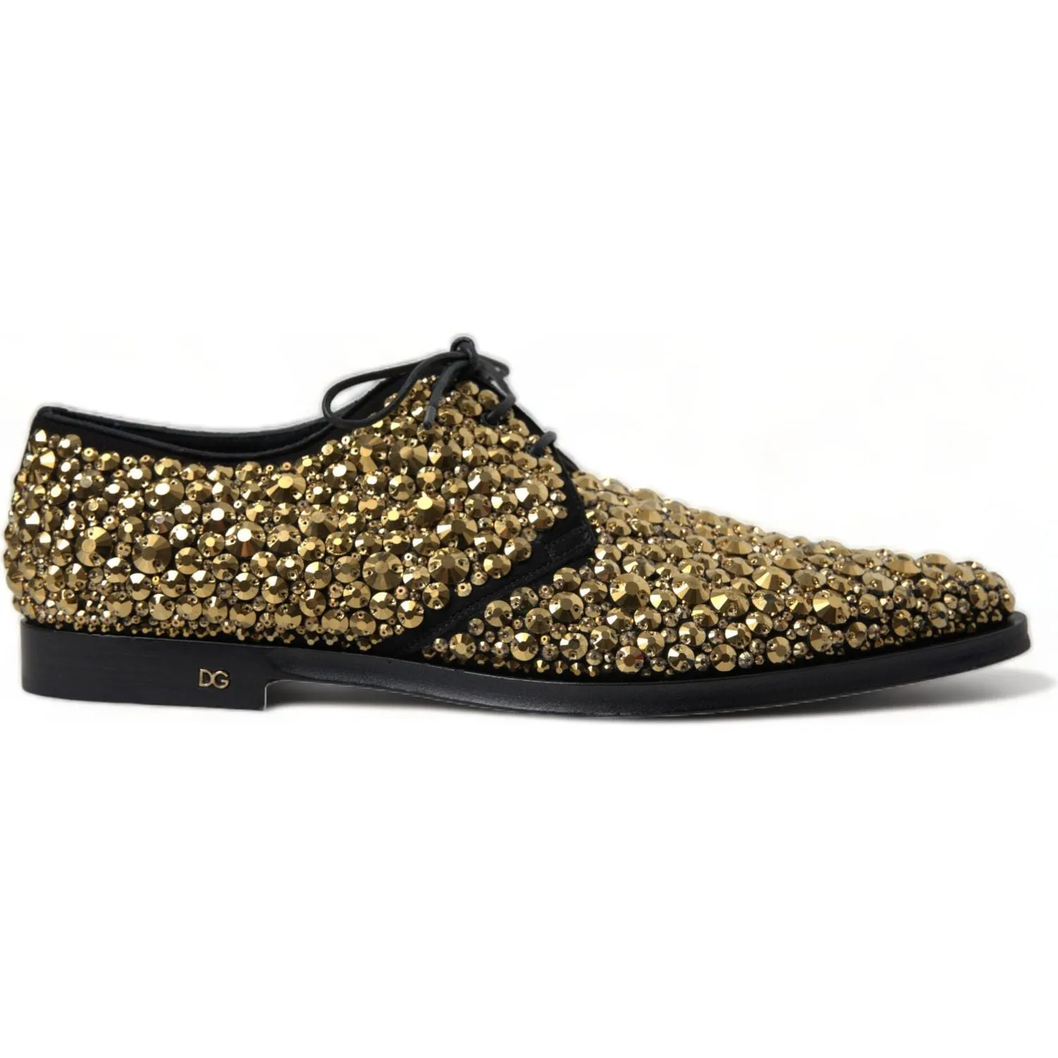 Dolce & Gabbana Elegant Gold Black Suede Derby Dress Shoes