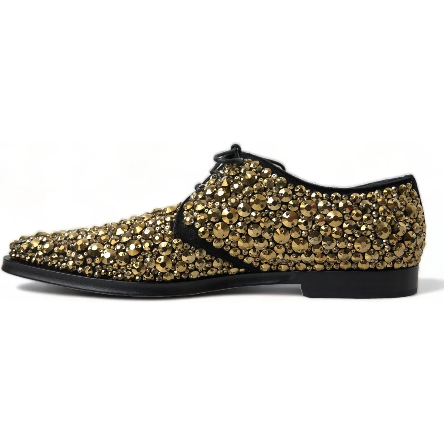 Dolce & Gabbana Elegant Gold Black Suede Derby Dress Shoes