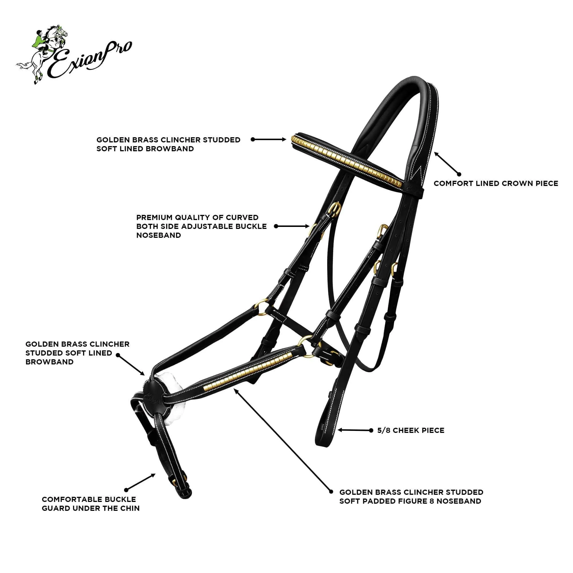 ExionPro Brass Clincher Figure 8 Bridle with Rubber Reins