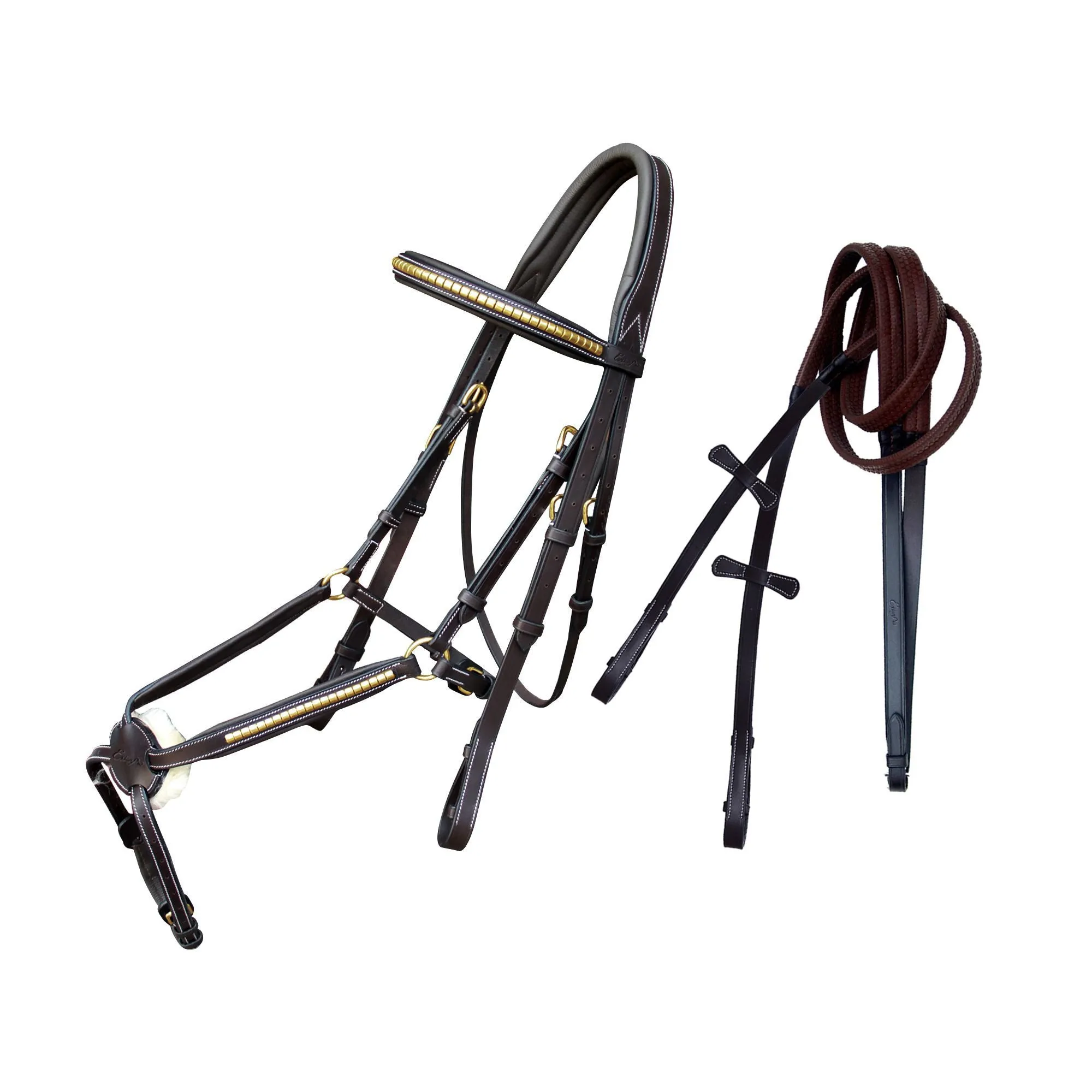 ExionPro Brass Clincher Figure 8 Bridle with Rubber Reins