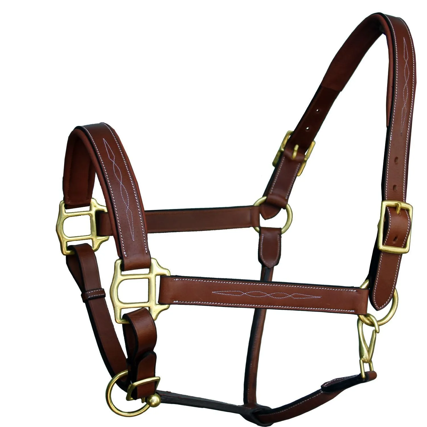 ExionPro Fancy Stitched Leather Halter - Brass Hardware