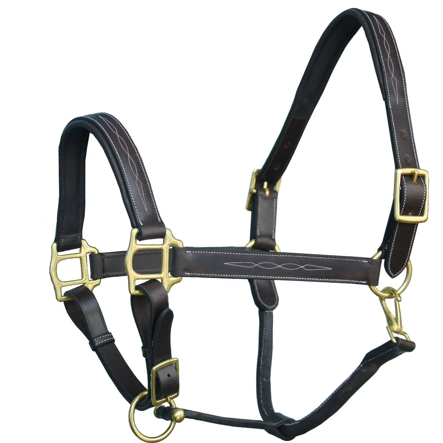 ExionPro Fancy Stitched Leather Halter - Brass Hardware