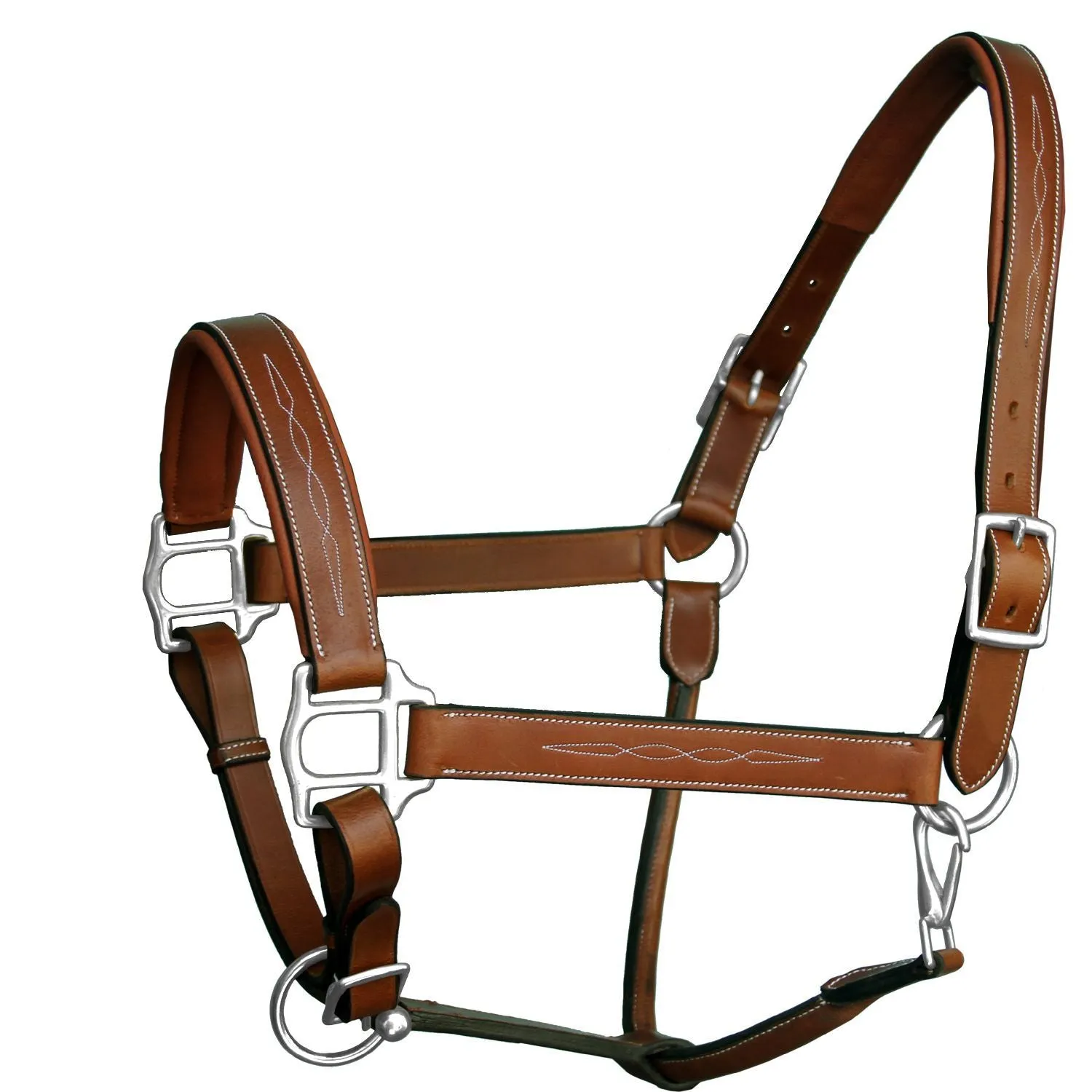 ExionPro Fancy Stitched Leather Halter - Brass Nickel Hardware