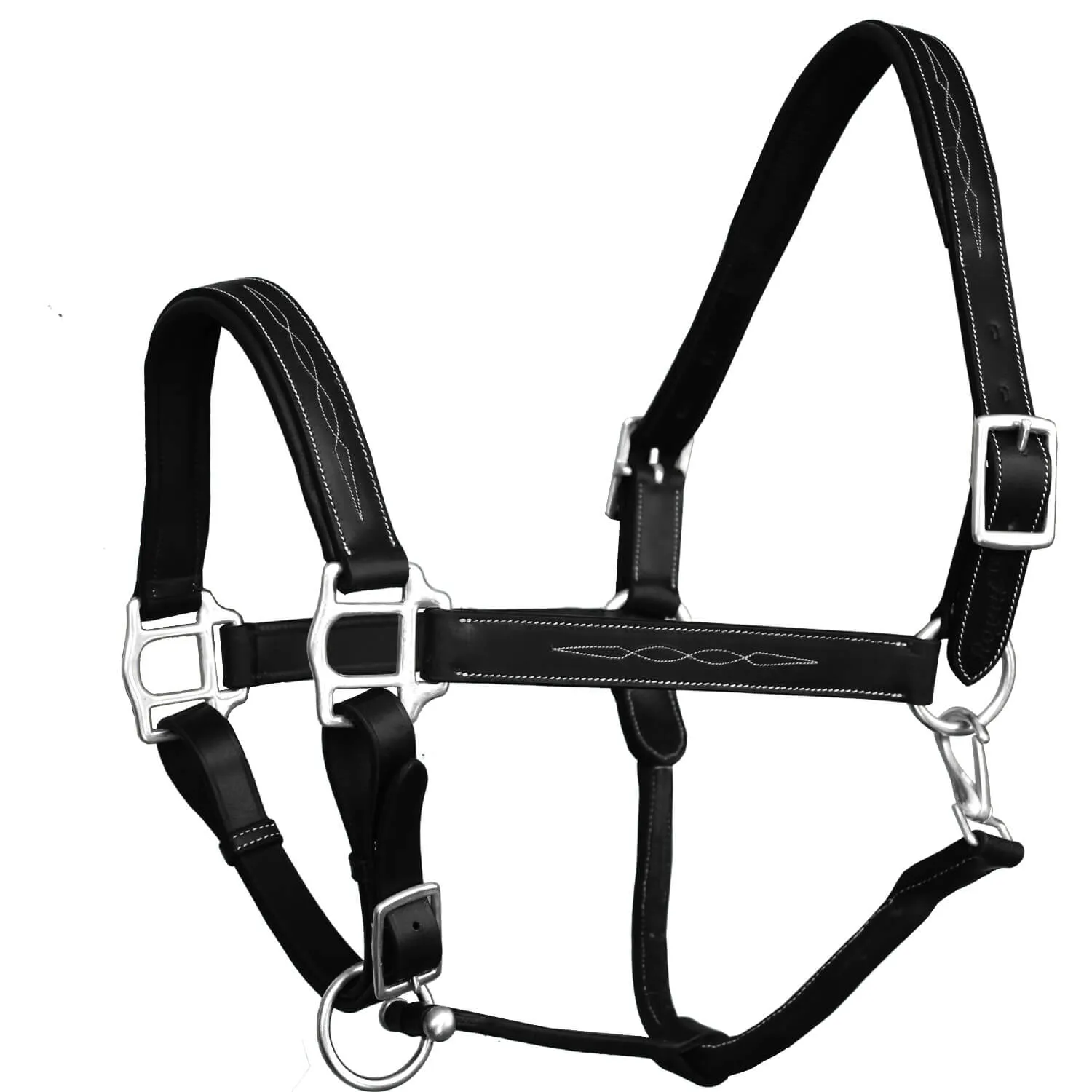 ExionPro Fancy Stitched Leather Halter - Brass Nickel Hardware