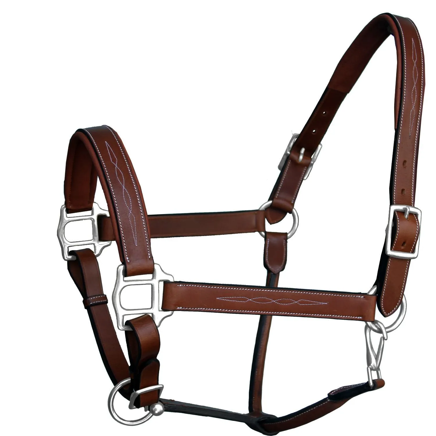 ExionPro Fancy Stitched Leather Halter - Brass Nickel Hardware