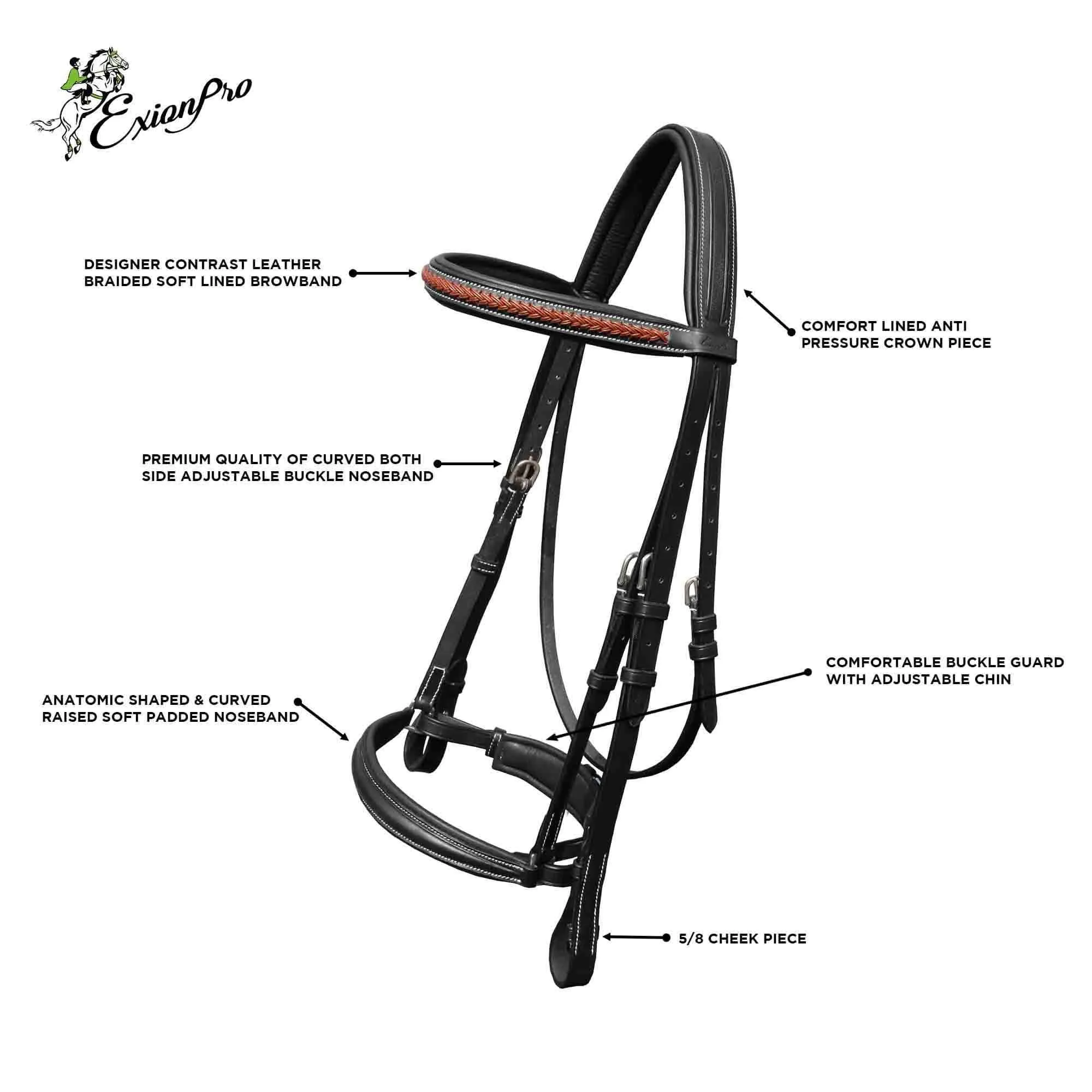 ExionPro Net Braided Browband & Dressage Bridle with Web Reins