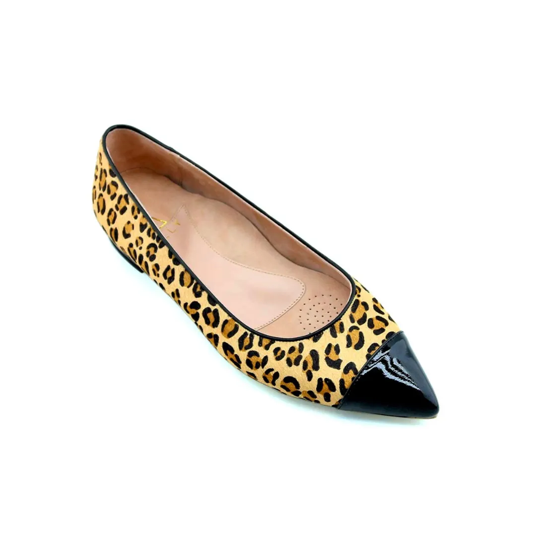 Fierce Leopard Haircalf Black Patent Leather Cap Toe Flat