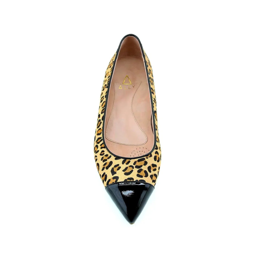 Fierce Leopard Haircalf Black Patent Leather Cap Toe Flat