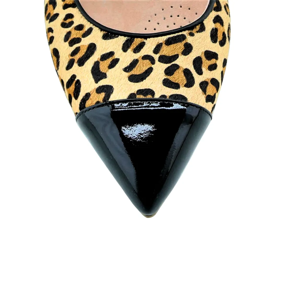 Fierce Leopard Haircalf Black Patent Leather Cap Toe Flat