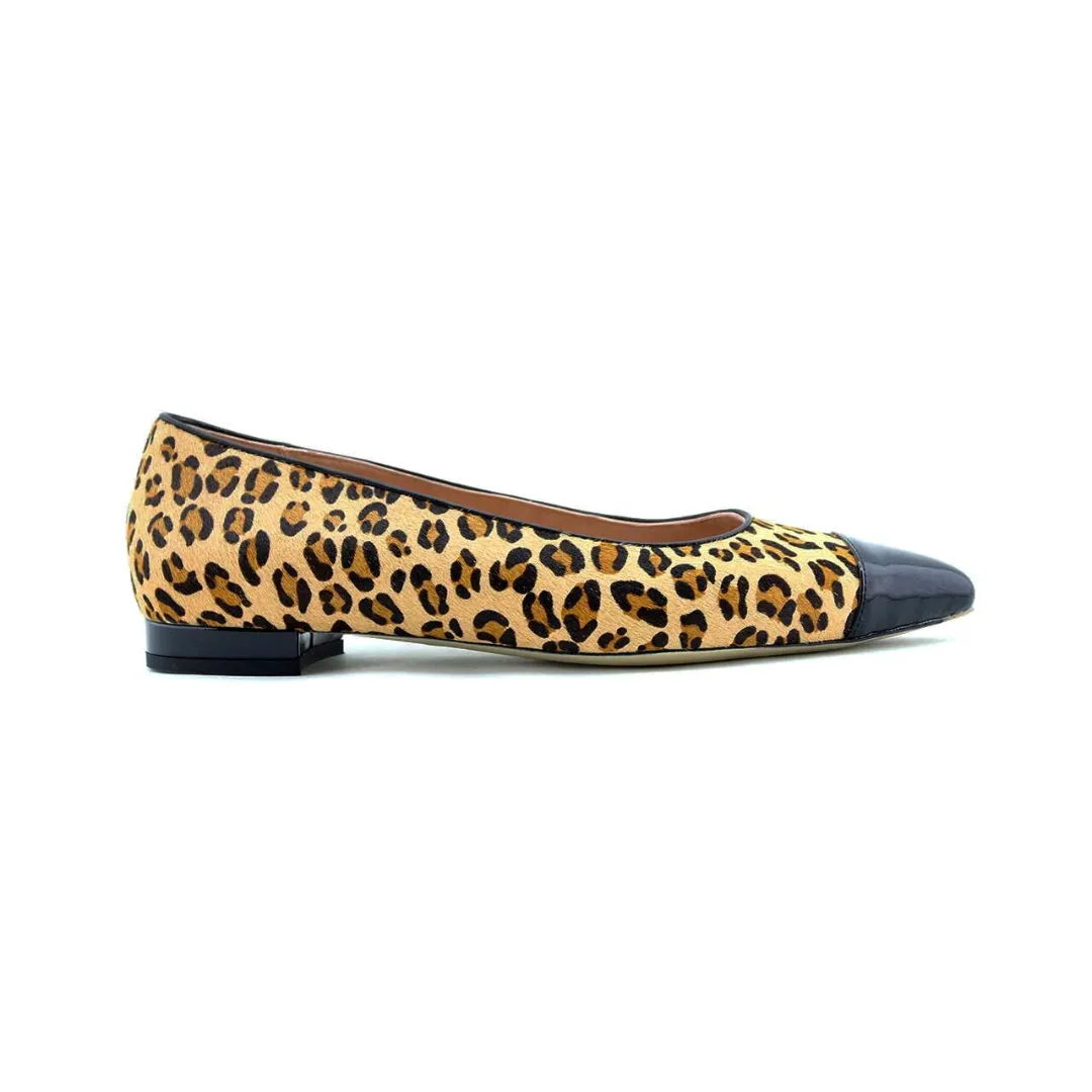 Fierce Leopard Haircalf Black Patent Leather Cap Toe Flat