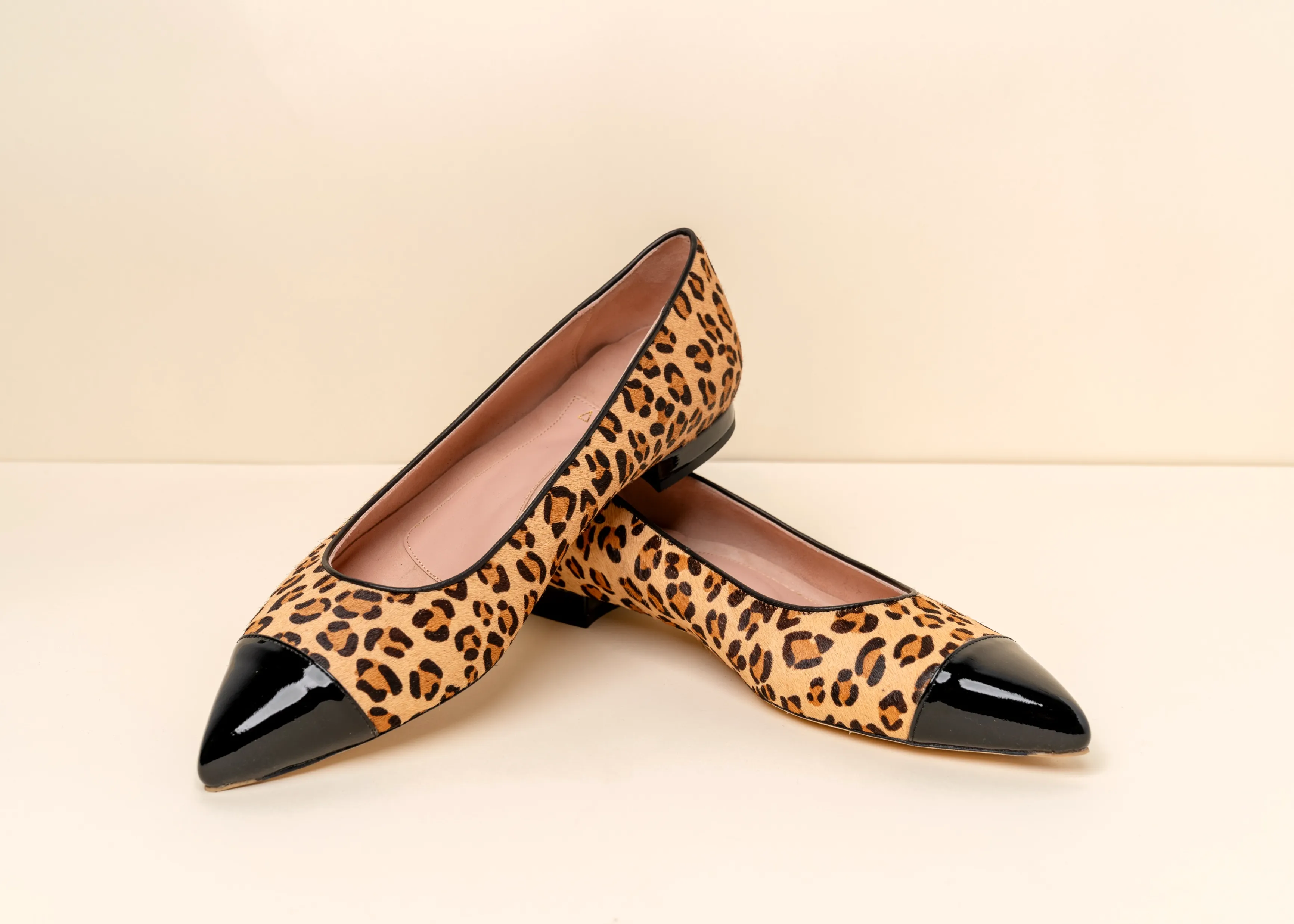 Fierce Leopard Haircalf Black Patent Leather Cap Toe Flat