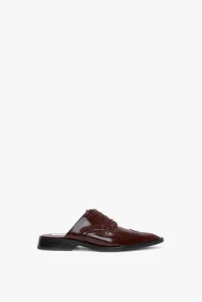 Flat Lace Up Mules In Bordeaux Leather