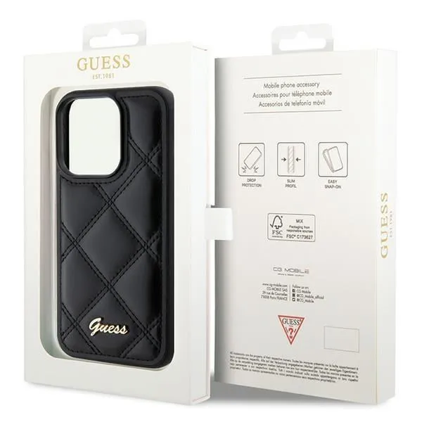 Guess Quilted Metal Logo Case for iphone 15 Pro 6.1" Black - GUHCP15LPSQSQSK