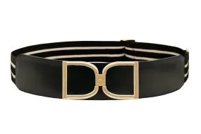 Icon Equestrian Belt - Black Leather with Black and Buff Stripe - RM