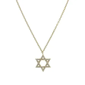 Large Star of David Pendant Necklace in Gold with CZ Stones by Penny Levi