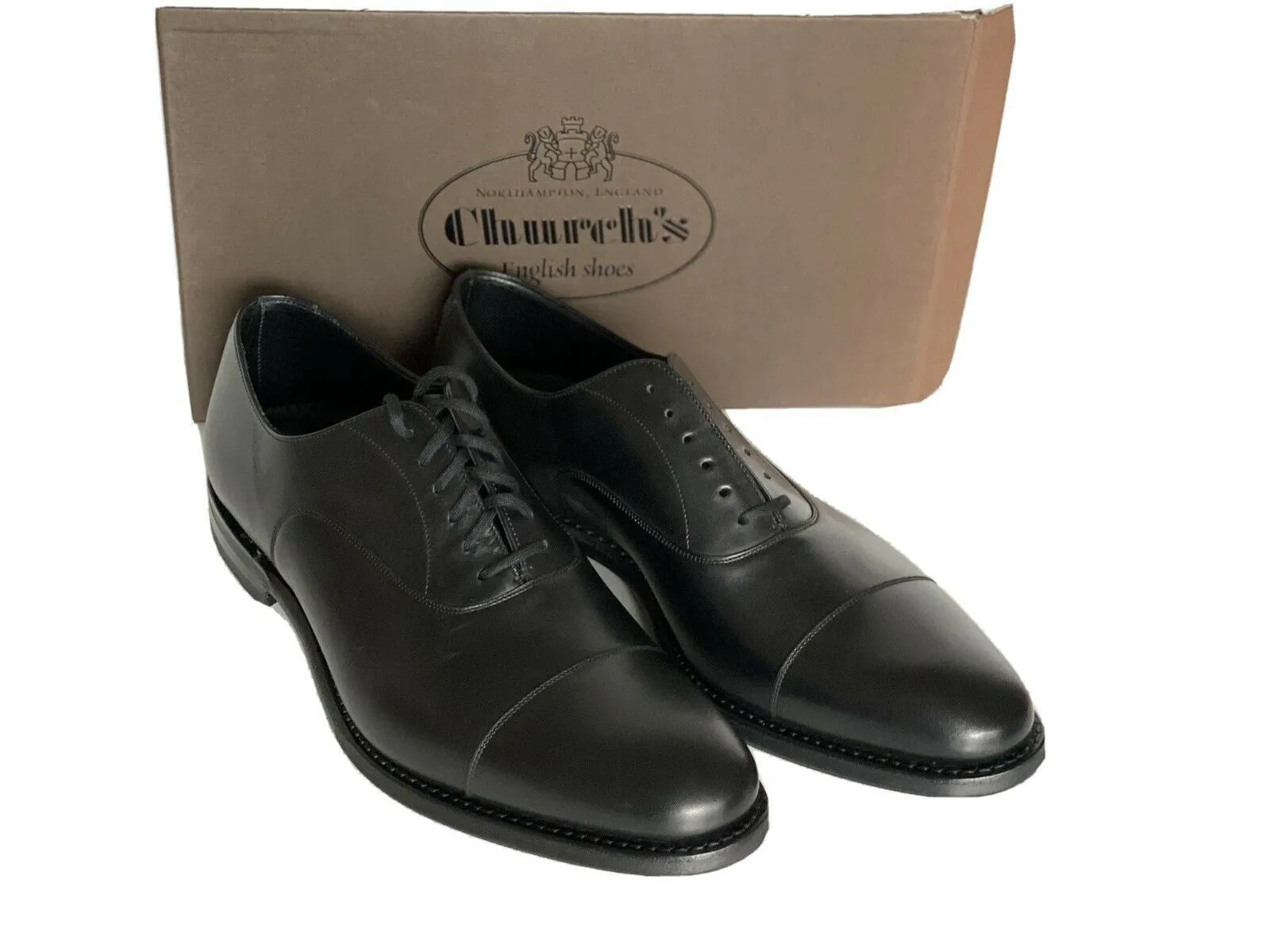 NIB Church's Men's Black Pamington Cap Toe Oxford Leather Shoes 11 US EDC168 UK