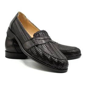 Nicola Woven Italian Calfskin Penny Loafer in Dark Brown by Zelli Italia