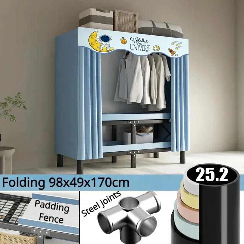 No-Assembly Protective Curtain Foldable Oxford Cloth Wardrobe