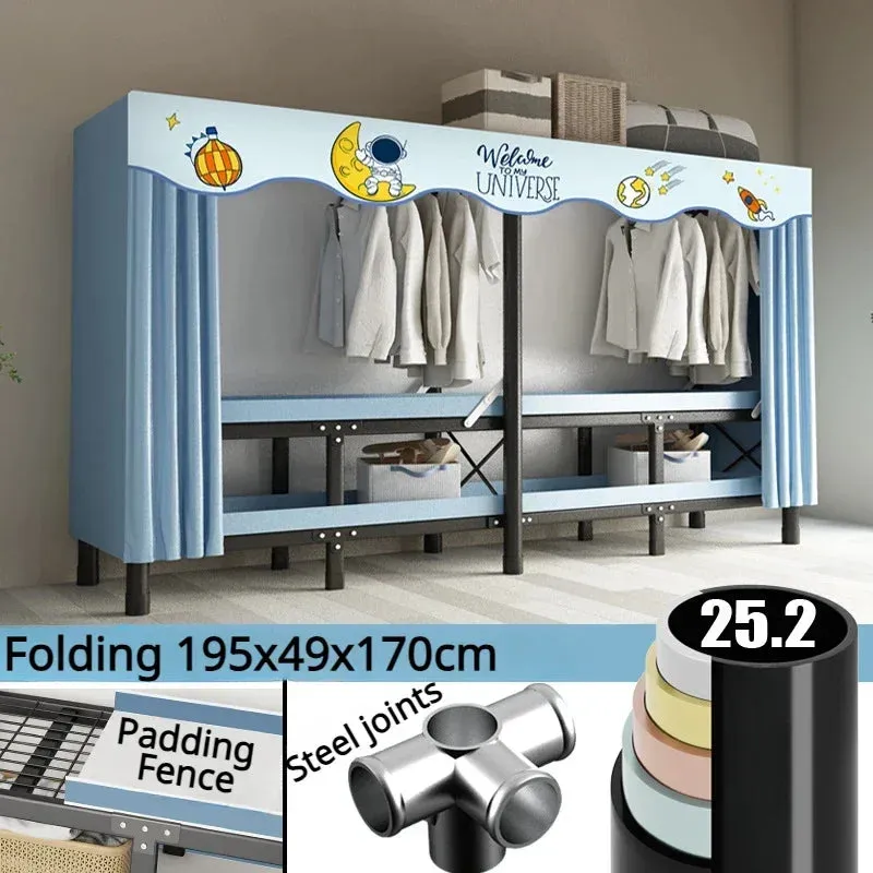 No-Assembly Protective Curtain Foldable Oxford Cloth Wardrobe