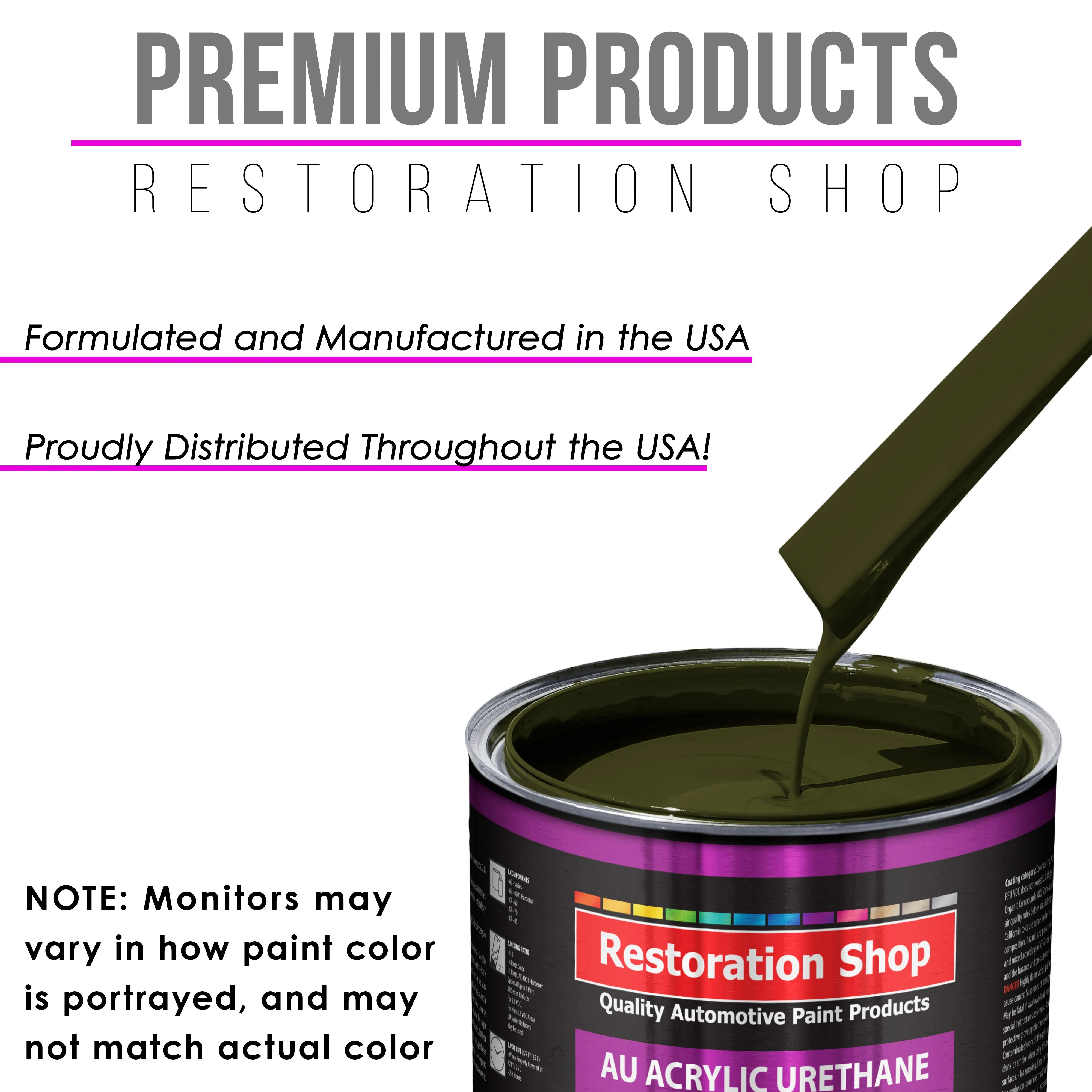 Olive Drab Green Acrylic Urethane Auto Paint (Complete Gallon Paint Kit) Professional Single Stage Automotive Car Truck Coating, 4:1 Mix Ratio 2.8 VOC