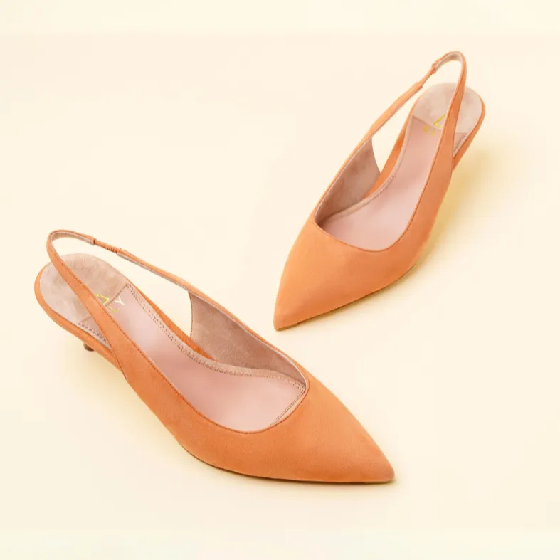 Peach Fuzz Suede Slingback Kitten Heel