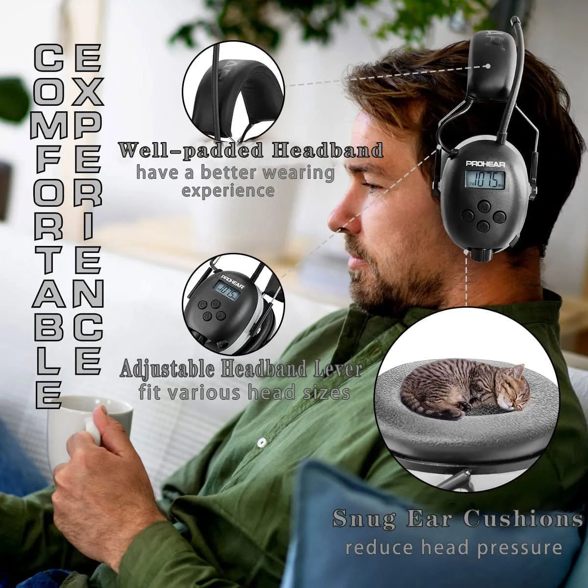 PROHEAR AM FM Digital Ear Protection 25Db NRR Audio Headphones, Noise Reduction Hearing Protection Earmuffs for Lawn Mowing, Workshops, Snowblowing Indoor Outdoor Construction Work - Grey