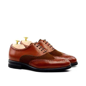 Unique Handcrafted Caramel Brown Wingtip Oxford w/ Full Brogue by Le Ruux